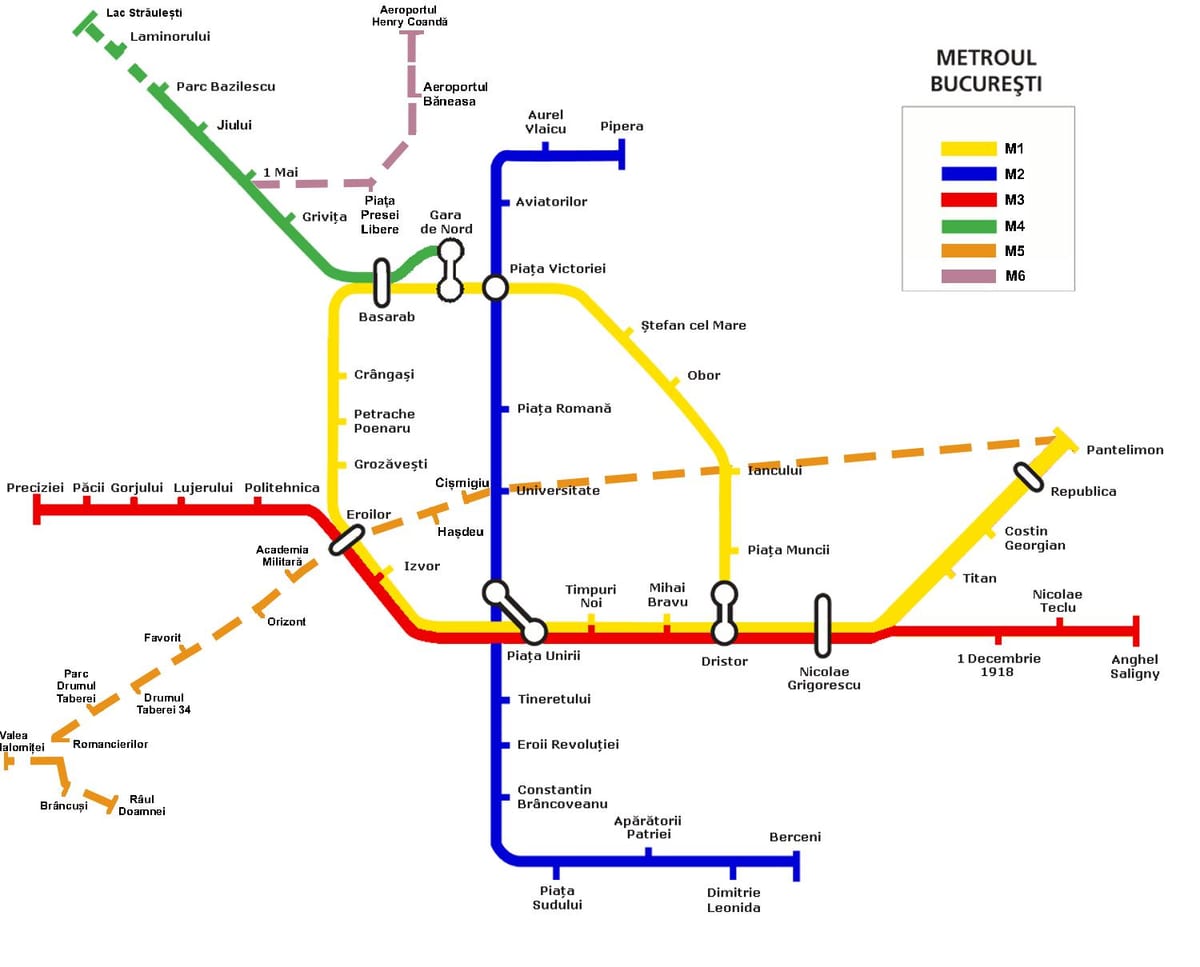 mapa del metro de bucarest, rumania